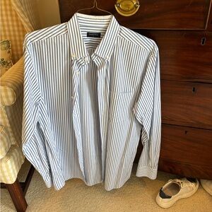 Brooks Brothers Men's White and Blue Striped Shirt